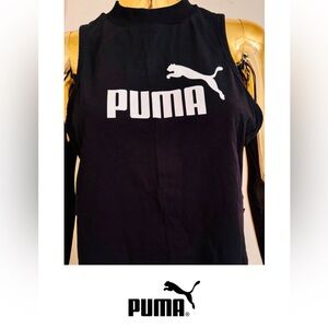 Puma Black and White Logo Tank Top, Small Crop Fit